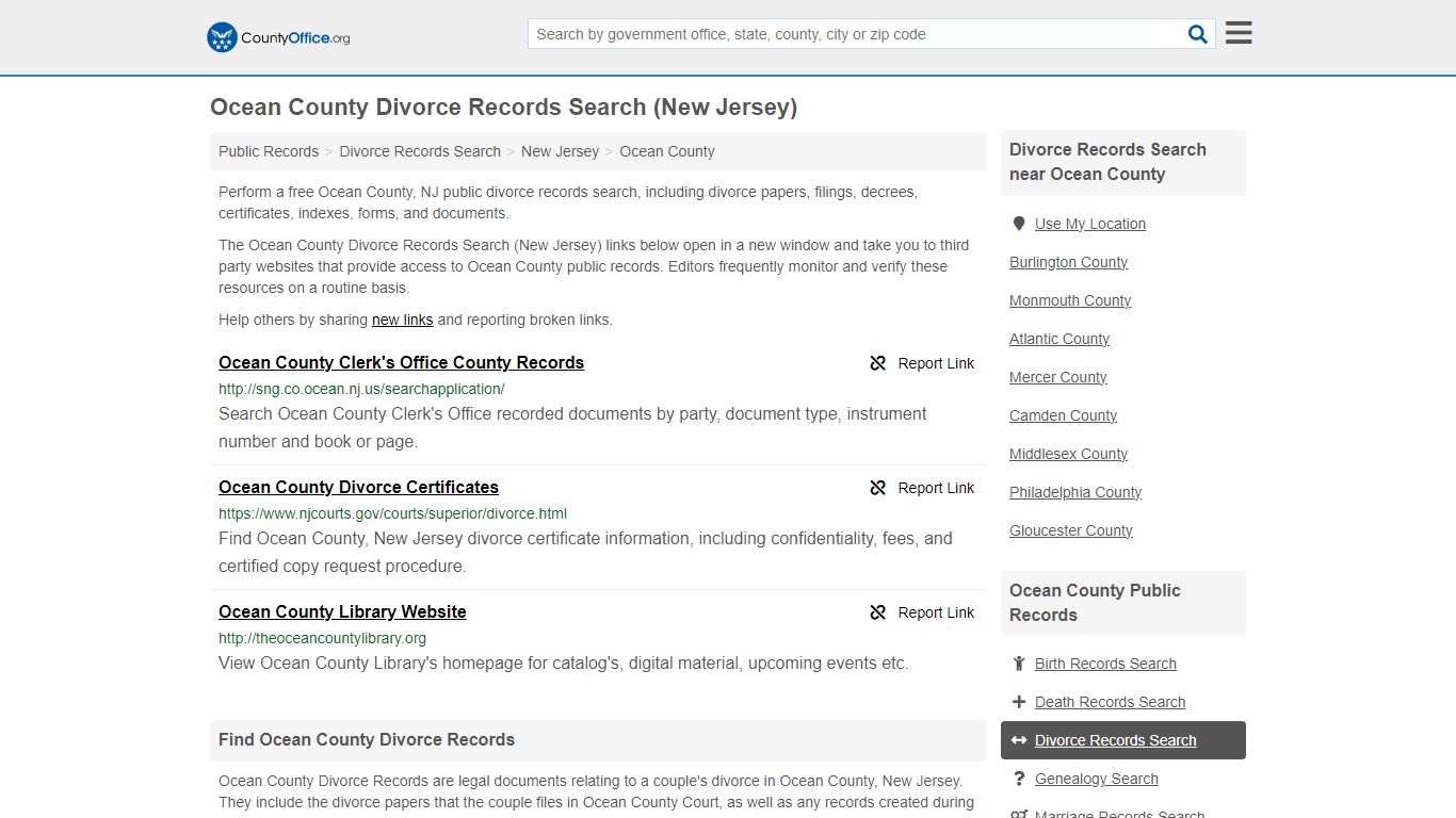 Ocean County Divorce Records Search (New Jersey) - County Office